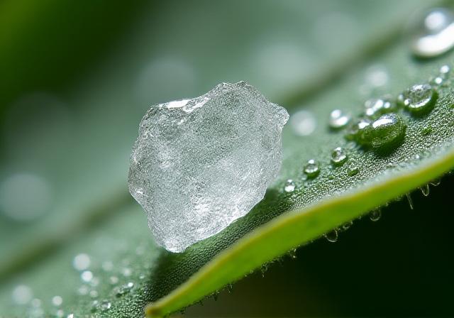 植物の葉についた塩の結晶のクローズアップ